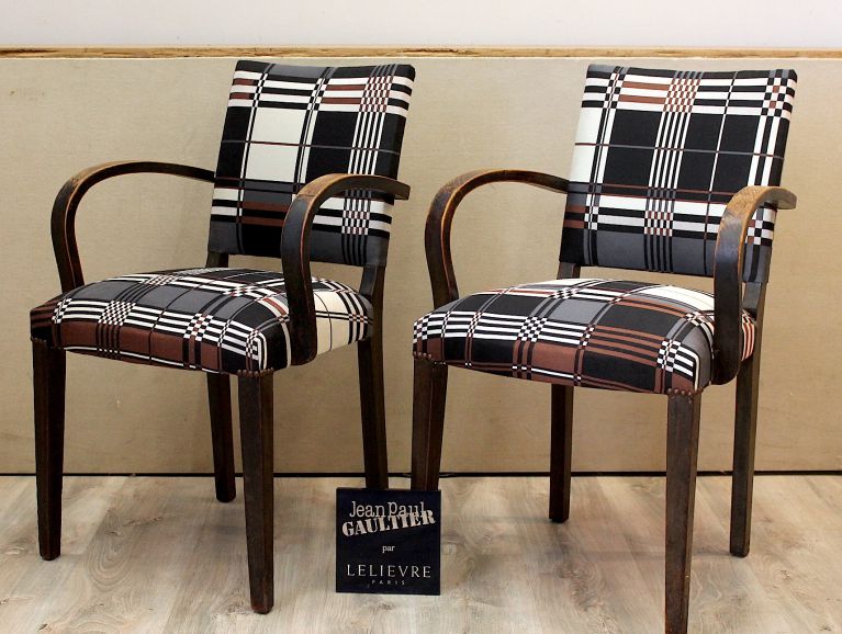 Complete réfection of a pair of bridges - Jean Paul Gaultier fabric edited by Lelievre Nature and Discovery collection Saint Jean de Luz Chestnut