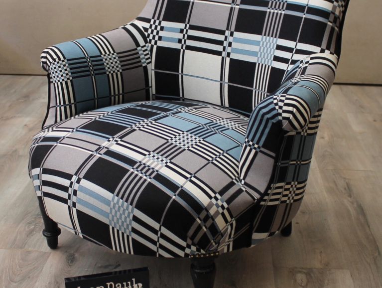 Complete renovation of an armchair Napoleon III Marie Antoinette - Jean Paul Gaultier fabric edited by Lelievre