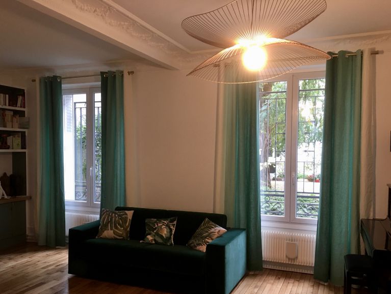 Réalisation de double rideaux à oeillets - Tissu de l'éditeur Designers Guild - Tringles Houles